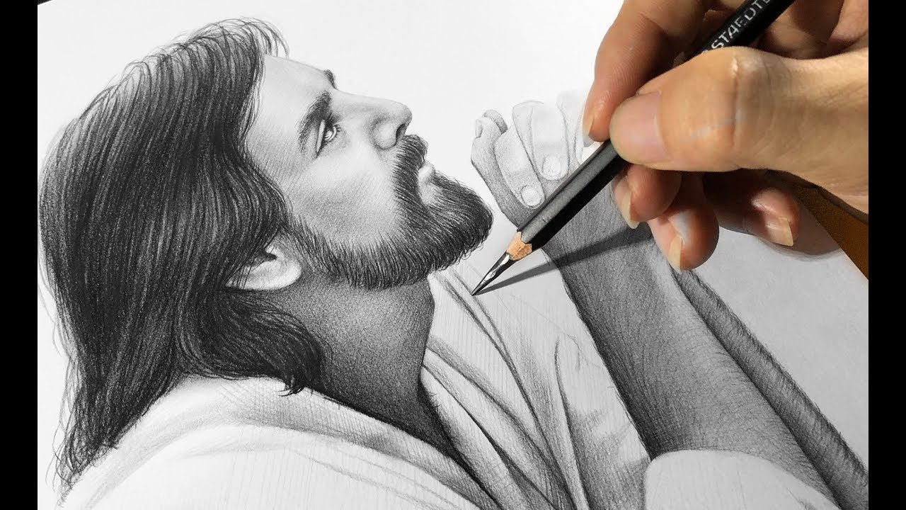 Drawing Jesus with pencil 2B , 8B & Cotton - DP Truong