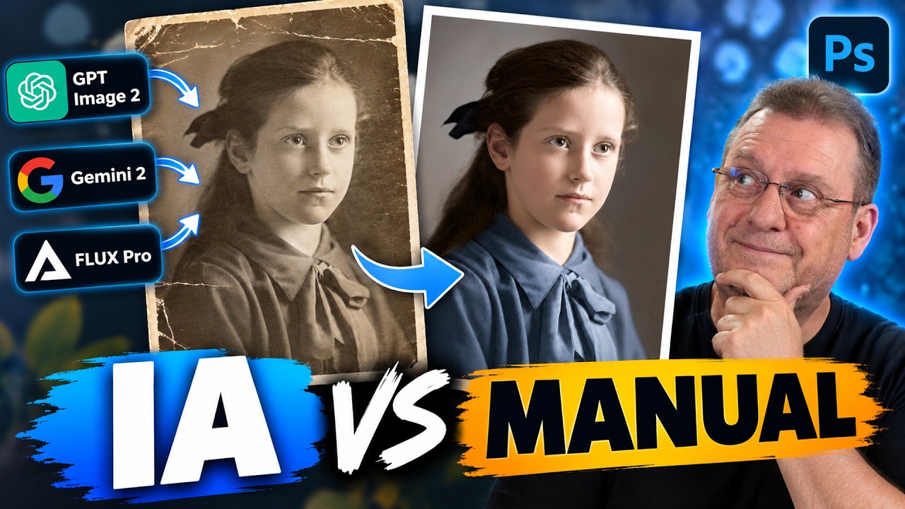 🤯 RESTAURAR y COLOREAR fotos ANTIGUAS: ¿IA o Photoshop MANUAL?