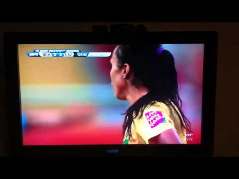 Abby Wambach makes game tying goal for USA against Brazil.  Goal Highlight 7-16-11