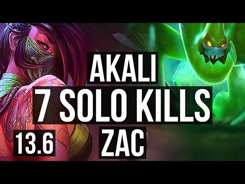 AKALI vs ZAC (TOP) | 7 solo kills, 1400+ games, 800K mastery, Dominating | KR Master | 13.6