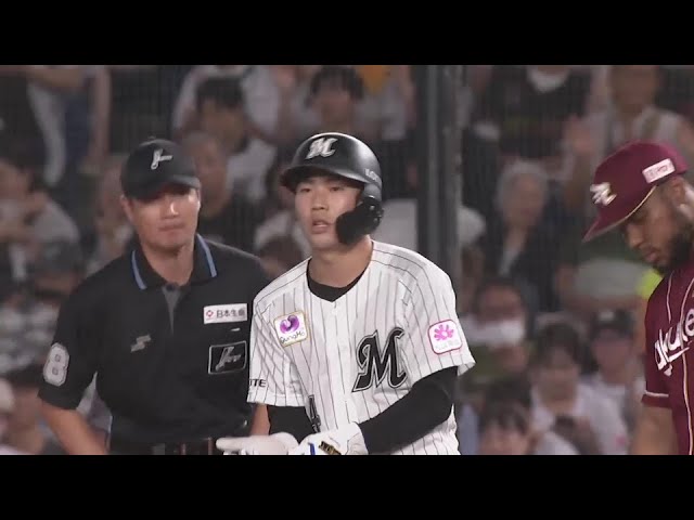 【2回裏】チャンスで捉えた!! マリーンズ・友杉篤輝 レフトへのタイムリーヒットで先制!!  2024年9月5日 千葉ロッテマリーンズ 対 東北楽天ゴールデンイーグルス