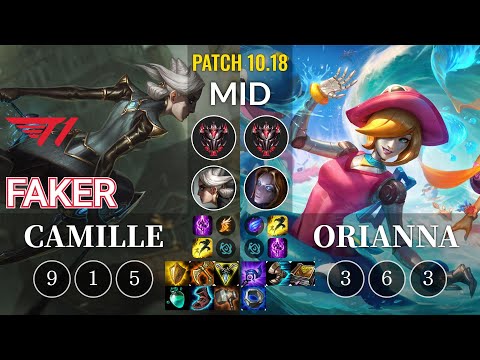 T1 Faker Camille vs Orianna Mid - KR Patch 10.18