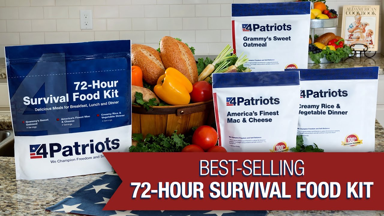 4Patriots 72-Hour Survival Food Kit video showcasing the prepared food and customer reviews.  
