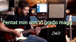 Fabio Vitiello Guitar lezione sul blues 1b: pentatonica min sul quarto grado (D7)