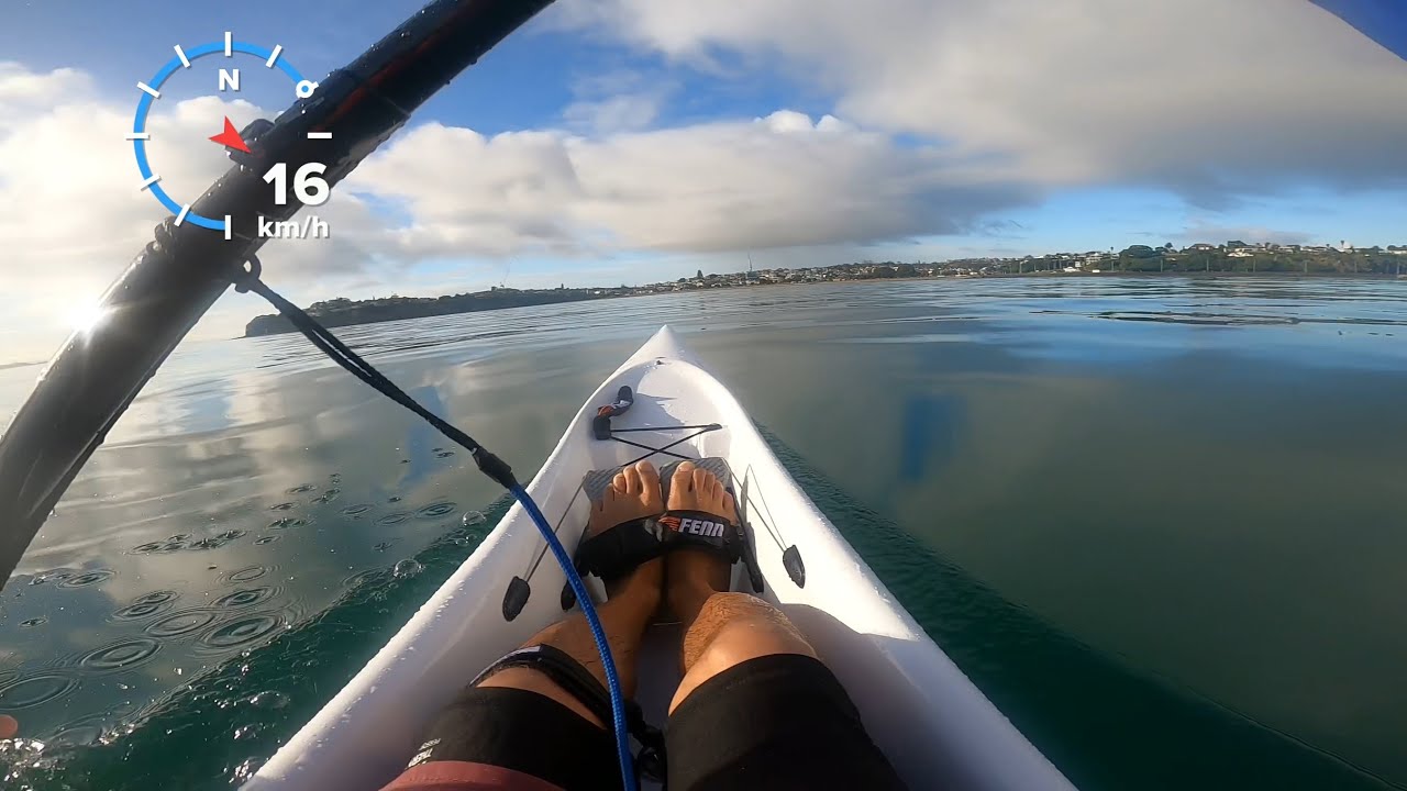 Beautiful sea! Paddling a Fenn Fennix surf ski Swordfish S in Auckland, NZ.
