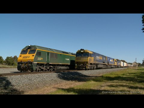 7AM5 Pacific National Container Train Passes SSR Grain Train - PoathTV Australian Railways
