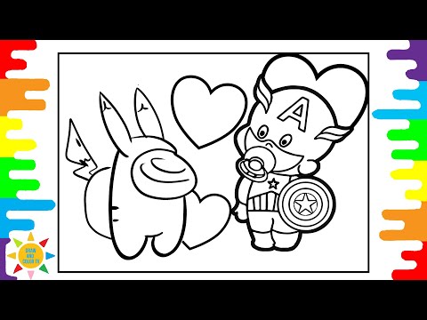 Among Us Pikachu Game Skin Coloring Page | Baby Captain America & Among Us Pikachu Coloring