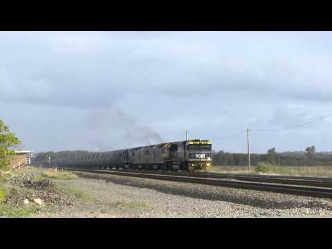 Four locomotives on Hunter Valley coal train. Railways in NSW, Australia