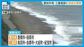 津波注意報を受け 愛知県と三重県の沿岸自治体に【避難指示】 愛知・田原市 海岸近くの高台には津波への注意を呼びかけるフラッグ立てられる