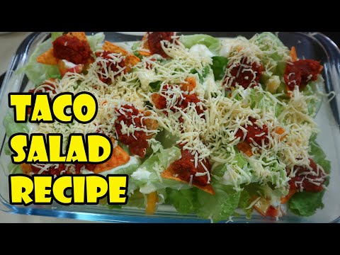 CHEESY GREEN SALAD WITH BEEF NACHOS | HOW TO MAKE TACO SALAD | LETTUCE SALAD WITH TACO BITES RECIPE