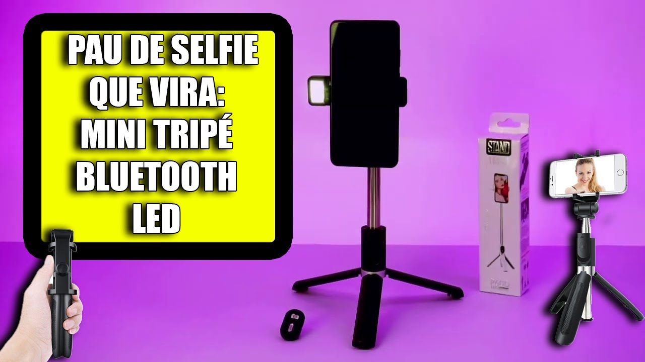 Pau de Selfie Multifunções com Led e Controle Bluetooth