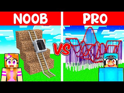 NOOB vs PRO: MODERN GIANT ROLLER COASTER Build Challenge in Minecraft With Crazy Fan Girl!