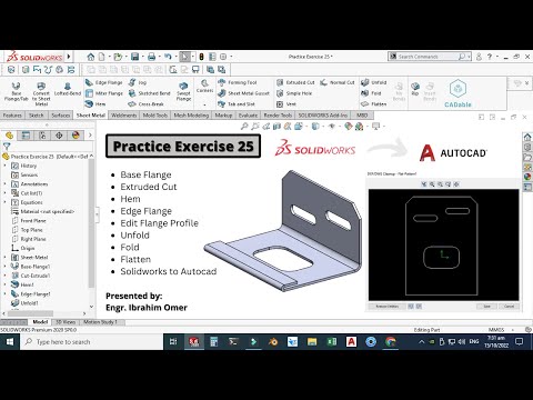 Solidworks Exercise 25 | Edit flange profile solidworks | Export solidworks file to autocad