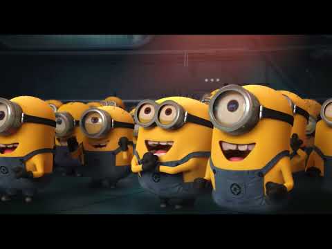 Despicable Me (2010) official trailer still showing Gru, the girls and a crowd of Minions