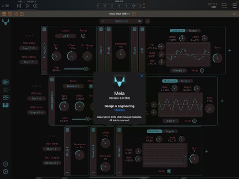 Mela 3.9 Update — improvements to Arpeggiator and LFO, MIDI buses for routing MIDI between lanes