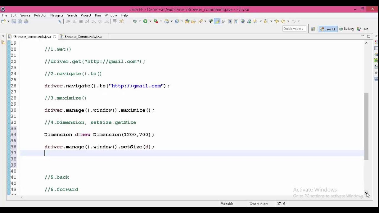 WebDriver Browser Commands