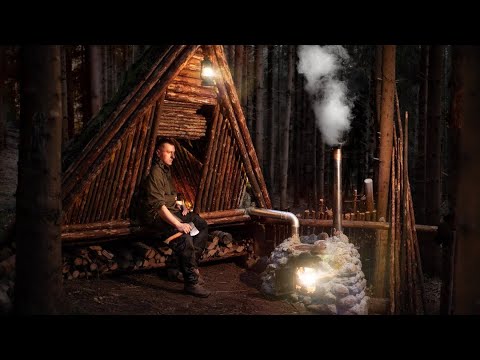 How to Alone Build BEST Bushcraft A-Frame SHELTER Ever - Amazing Forest House - ASMR