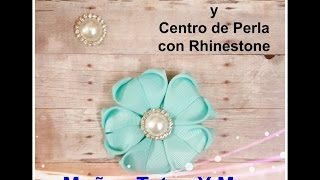 FLOR CORAZON Paso a Paso HEART FLOWER AND PEARL CENTER Step by Step DIY How To PAP Kanzashi Flower
