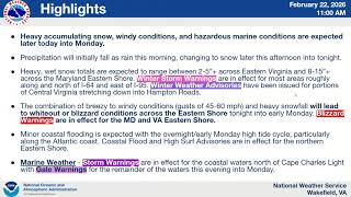 February 22, 2026 NWS Wakefield Live Winter Storm Briefing