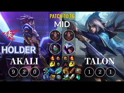 RW Holder Akali vs Talon Mid - KR Patch 10.16