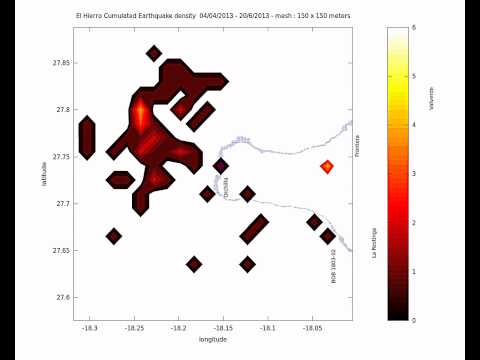 Earthquake density El Hierro 04/04/2013-08/07/2013 mesh150 m