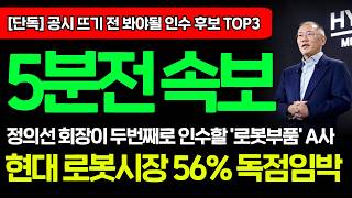 [긴급속보]🚨현대가 새롭게 인수할 '국내 로봇부품 A사" 명단 공개합니다.. 로봇손 액추에이터 유력 후보 '이 기업' 1주도 놓치지 마세요 로보티즈 레인보우로보틱스 급등주