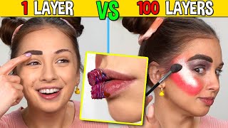 100 LAYERS vs 1 LAYER of Makeup Challenge