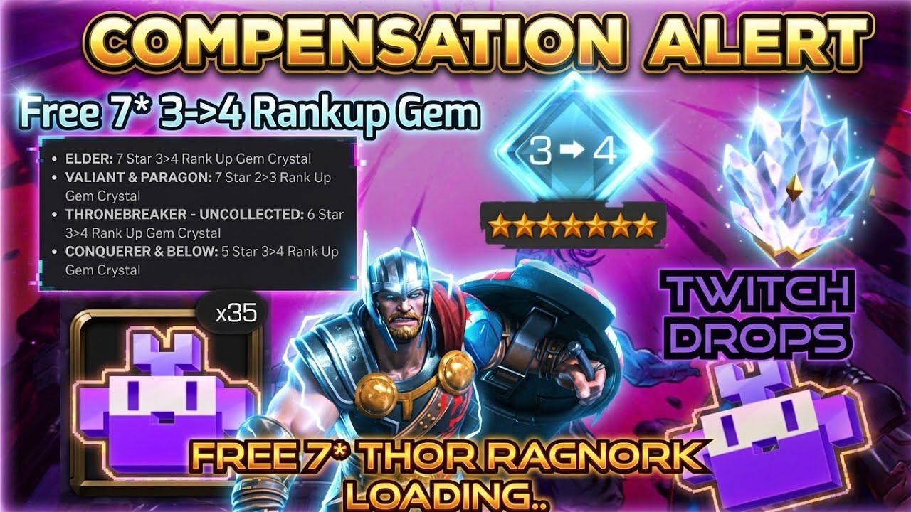 Insane Twitch Drops Rewards - Free 7* 3 to 4 Rankup Gem | 35X Observance | Free 7* Thor Ragnork Soon