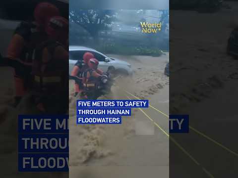 Five meters to safety through Hainan floodwaters #worldnow