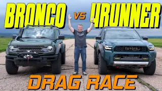 It's CLOSE: 2025 Toyota 4Runner Turbo vs. Hybrid vs. Ford Bronco Drag Race!