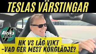 Teslas värstingar. Bankörning avslöjar - ger mycket hästkrafter eller låg vikt mest körglädje?