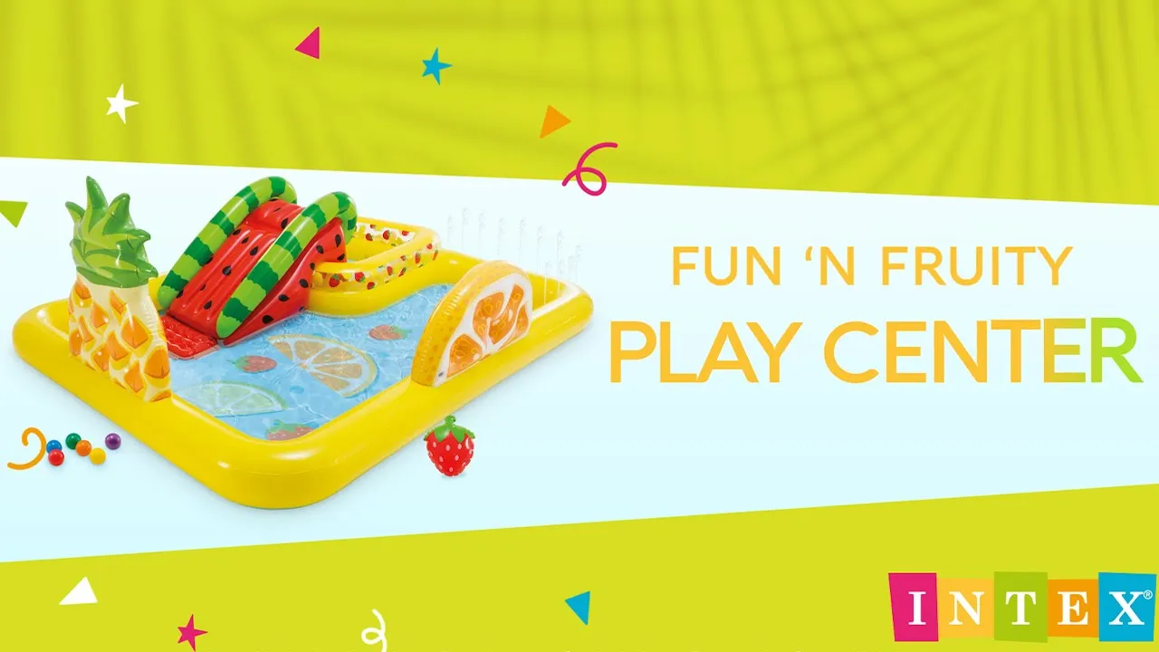 Intex Ігровий центр 57158 NP "Веселий фрукт", 244 x 191 x 91 см, з гіркою, від 2-х років, 493л