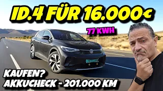 Schnäppchen oder Schrott? VW ID.4 (77 kWh) für 16.000€ & Akku nach 200.000 km im Aviloo Check.