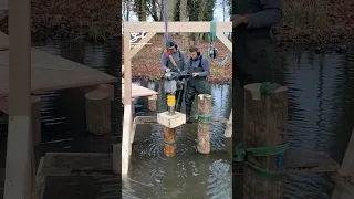 Hammering Poles Underwater! 🔨 #hammer #diy #bridge