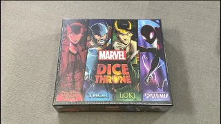 The Discriminating Gamer: Marvel Dice Throne: Scarlet Witch v. Thor v. Loki v. Spider-Man unboxing with Ray