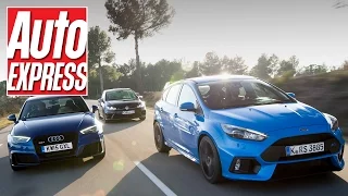 Ford Focus RS vs Audi RS3 vs Volkswagen Golf R review: mega hatch road test!