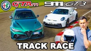 New Alfa Giulia GTAm v Porsche 911 GT3: TRACK RACE & 0-100mph-0 test!