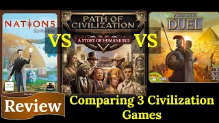 Comparing 3 Civilization Games: Path of Civilization, Nations - the Dice Game, & 7 Wonders Duel