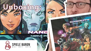 Unboxing Nanolith - Cyberpunkt RPG Brettspiel von Woodpecker Games