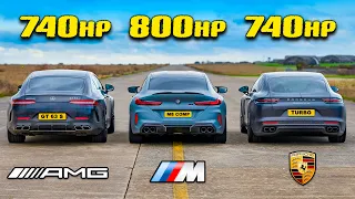 BMW M8 v Panamera v GT 4-Door: 800hp DRAG RACE