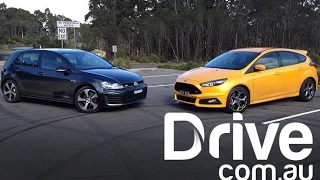 2015 Ford Focus ST v Volkswagen Golf GTi Head-to-head | Drive.com.au