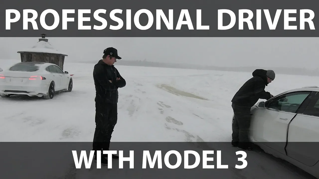 Tesla Model 3 driven by pro driver on ice track