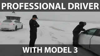 Tesla Model 3 driven by pro driver on ice track