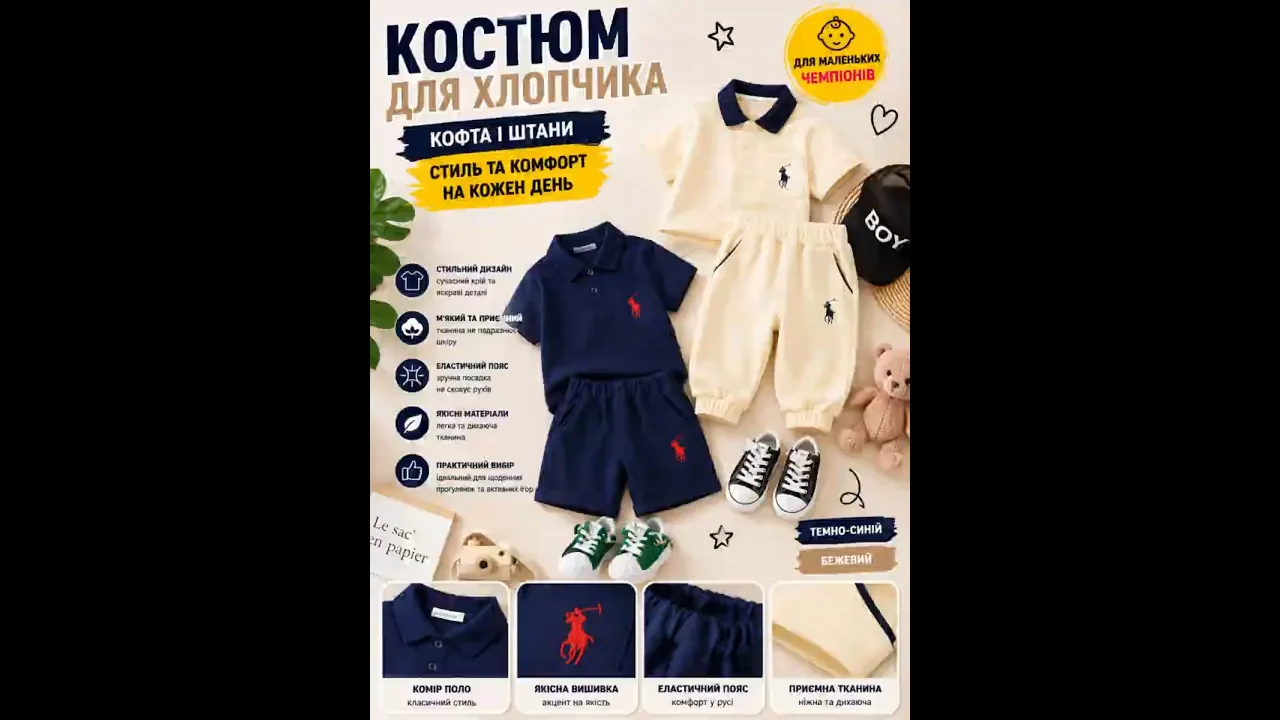 Костюм хлопчику на літо колір темно-синій 11105