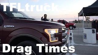 Drag Times: 2015 Ford F-150 5.0L vs 2.7L vs 3.5L EcoBoost vs Chevy Silverado vs Ram HEMI