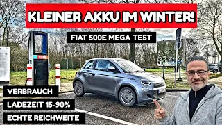 Kleine Batterie im Winter? Fiat 500e Icon Reichweite & Ladezeit 15-90%. Wintertest. Elektroauto