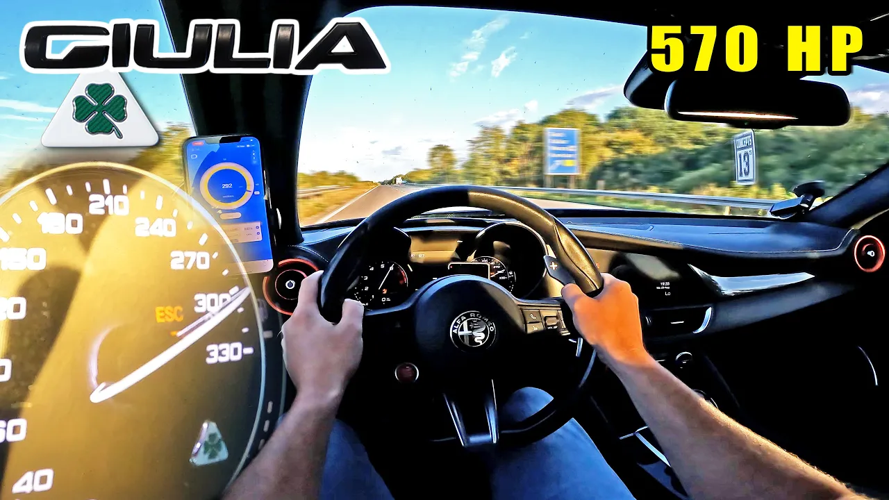 Alfa Romeo Giulia Quadrifoglio has 570HP on an empty Autobahn!