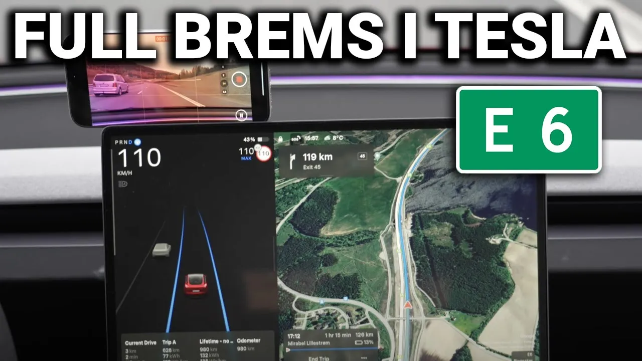 Tesla bremser av seg selv på E6 gjennom Hamar