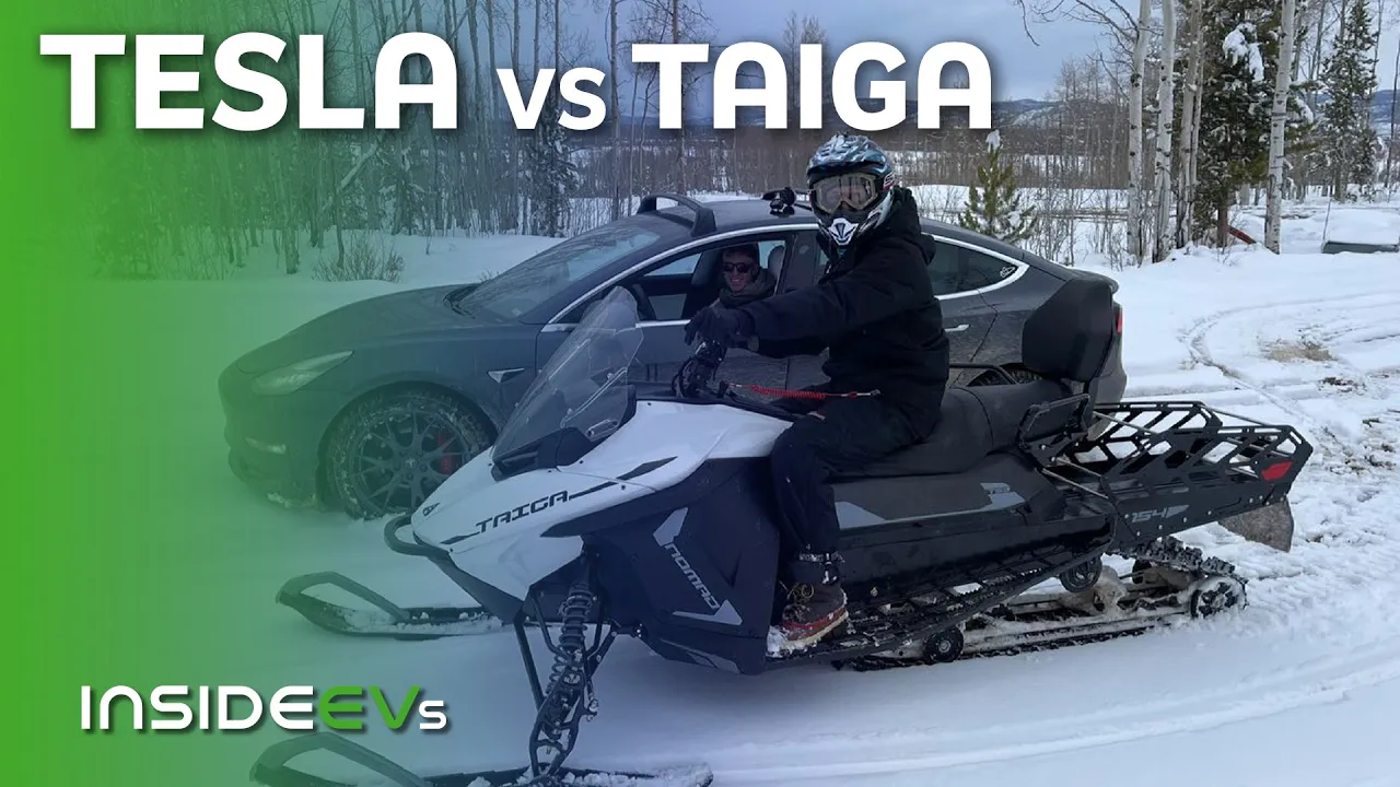 Tesla Model 3 Performance Drag Race Against Taiga Electric Snowmobile