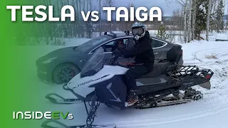 Tesla Model 3 Performance Drag Race Against Taiga Electric Snowmobile